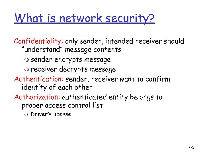 What is network security? Confidentiality: only sender, intended receiver should “understand” message contents m