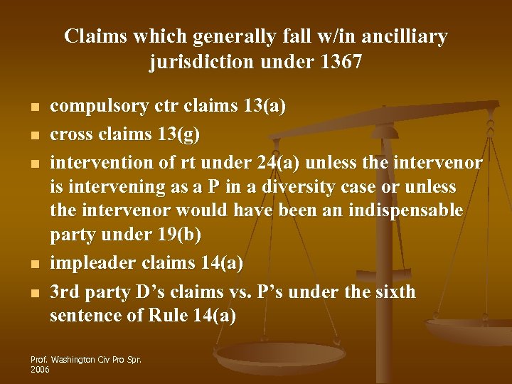 Claims which generally fall w/in ancilliary jurisdiction under 1367 n n n compulsory ctr