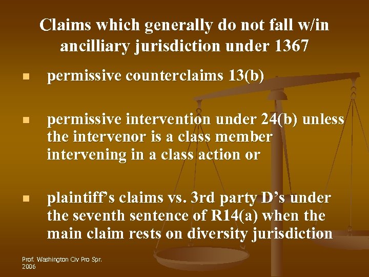 Claims which generally do not fall w/in ancilliary jurisdiction under 1367 n permissive counterclaims