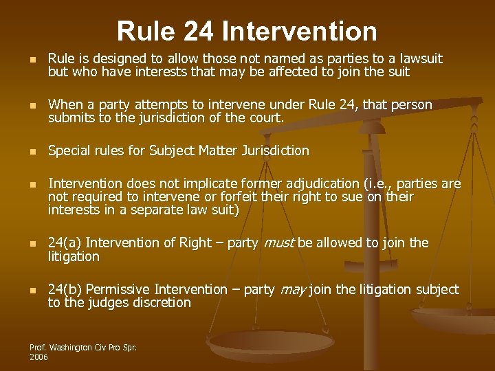 Rule 24 Intervention n Rule is designed to allow those not named as parties