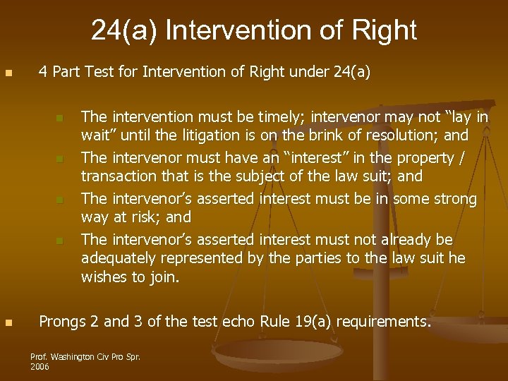 24(a) Intervention of Right n 4 Part Test for Intervention of Right under 24(a)