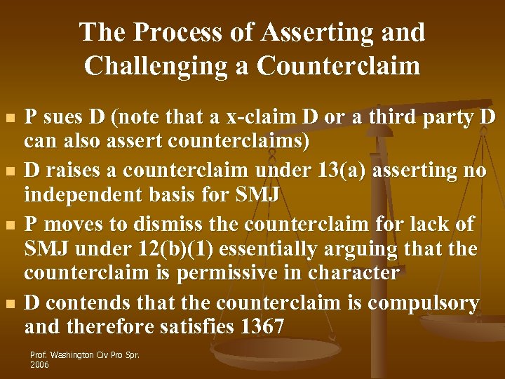 The Process of Asserting and Challenging a Counterclaim n n P sues D (note