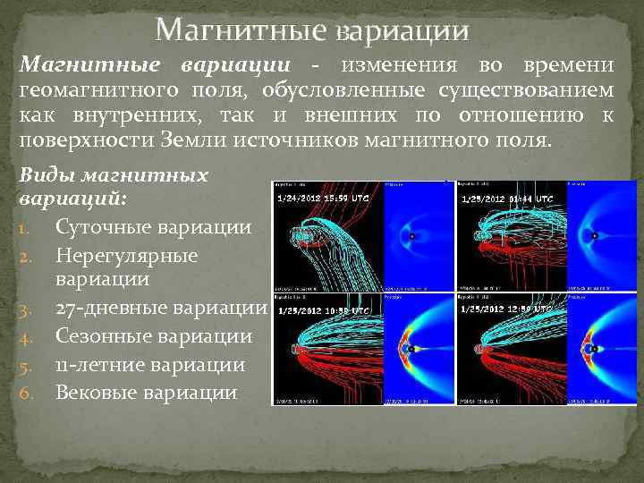 Магнитные вариации - изменения во времени геомагнитного поля, обусловленные существованием как внутренних, так и