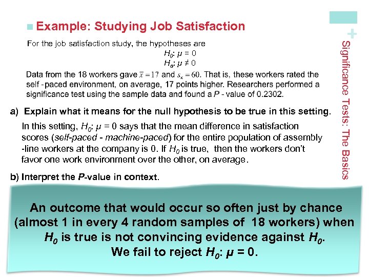 Studying Job Satisfaction a) Explain what it means for the null hypothesis to be