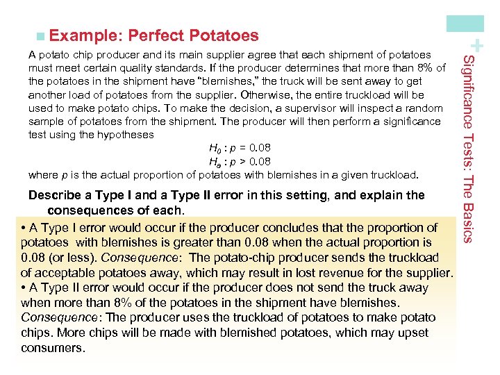 Perfect Potatoes Describe a Type I and a Type II error in this setting,