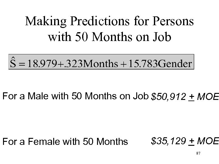 Making Predictions for Persons with 50 Months on Job For a Male with 50