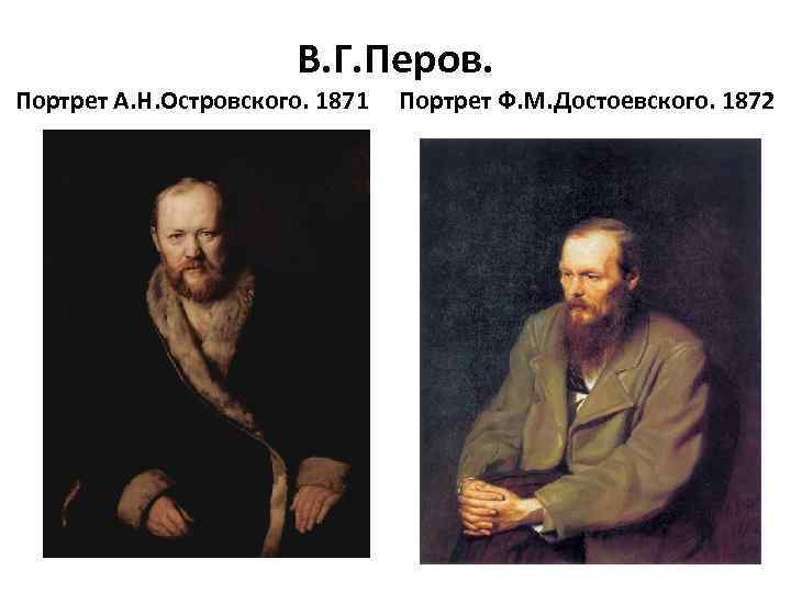 В. Г. Перов. Портрет А. Н. Островского. 1871 Портрет Ф. М. Достоевского. 1872 