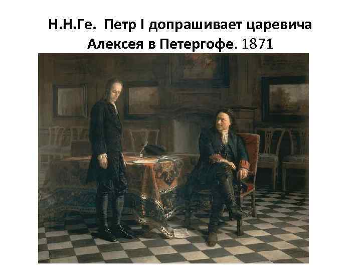 Н. Н. Ге. Петр I допрашивает царевича Алексея в Петергофе. 1871 