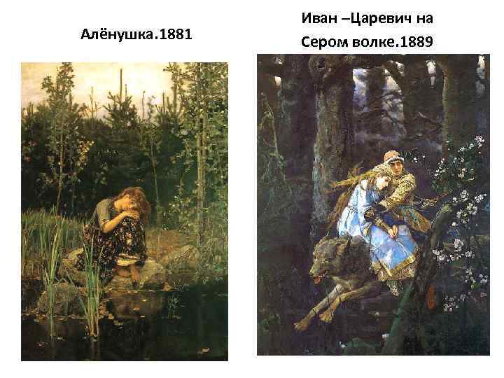 Алёнушка. 1881 Иван –Царевич на Сером волке. 1889 