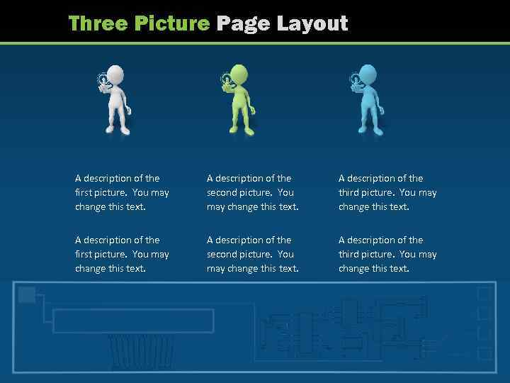 Three Picture Page Layout A description of the first picture. You may change this