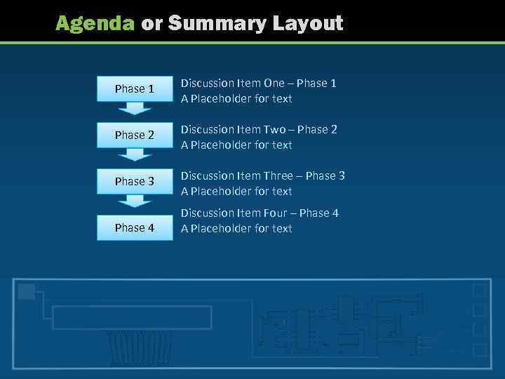 Agenda or Summary Layout Phase 1 Discussion Item One – Phase 1 A Placeholder