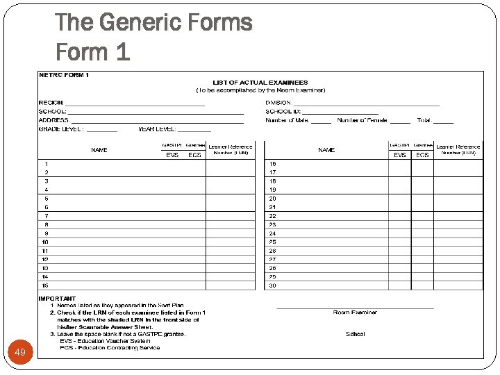 The Generic Forms Form 1 49 