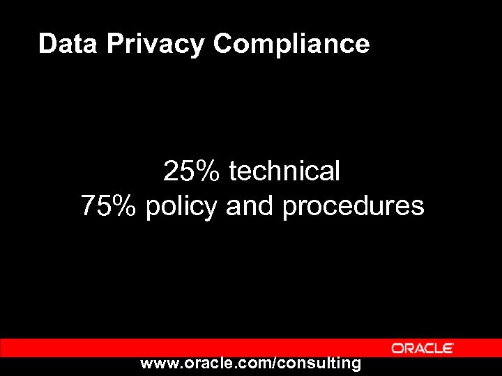 Data Privacy Compliance 25% technical 75% policy and procedures www. oracle. com/consulting 