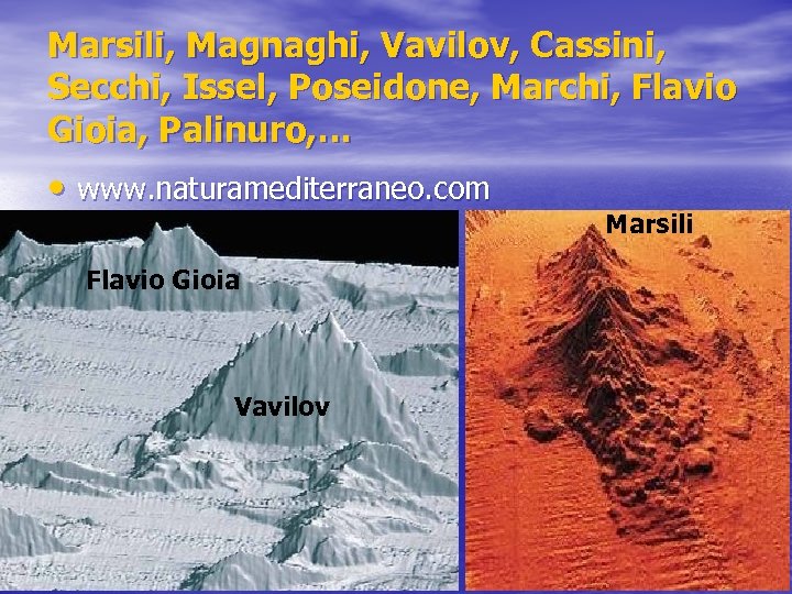 Marsili, Magnaghi, Vavilov, Cassini, Secchi, Issel, Poseidone, Marchi, Flavio Gioia, Palinuro, … • www.