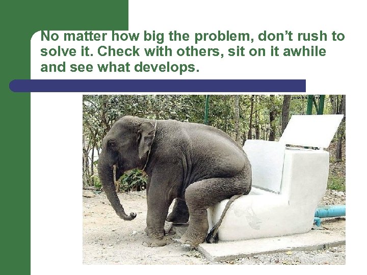 No matter how big the problem, don’t rush to solve it. Check with others,