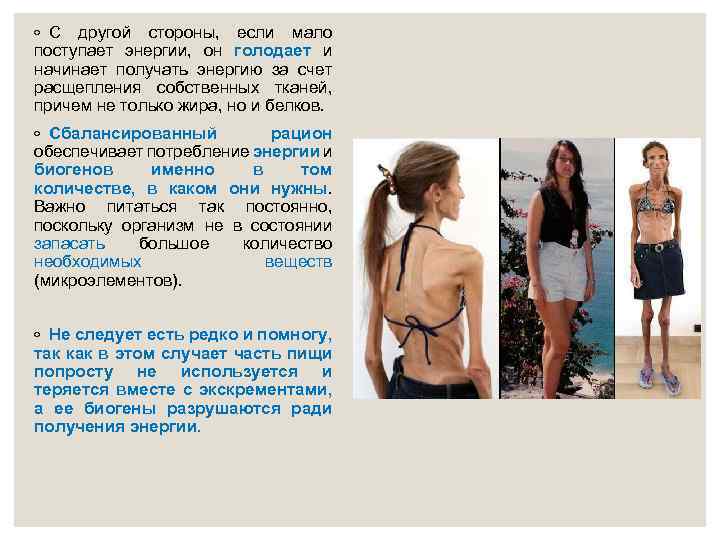 ◦ С другой стороны, если мало поступает энергии, он голодает и начинает получать энергию