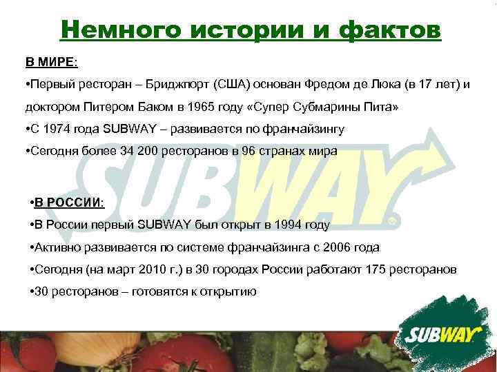 Немного истории и фактов В МИРЕ: • Первый ресторан – Бриджпорт (США) основан Фредом
