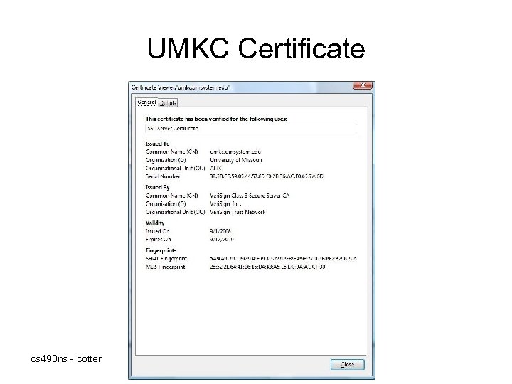 UMKC Certificate cs 490 ns - cotter 