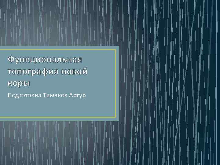 Функциональная топография новой коры Подготовил Тимаков Артур 