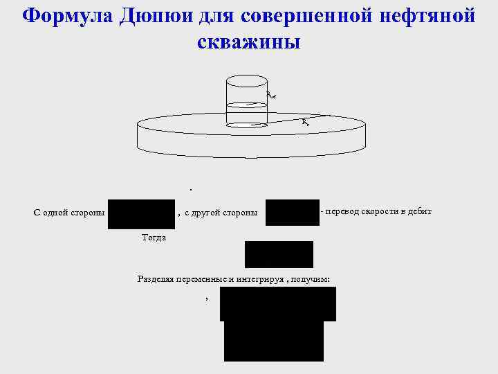 Формула Дюпюи для совершенной нефтяной скважины Rwf Re . С одной стороны , с