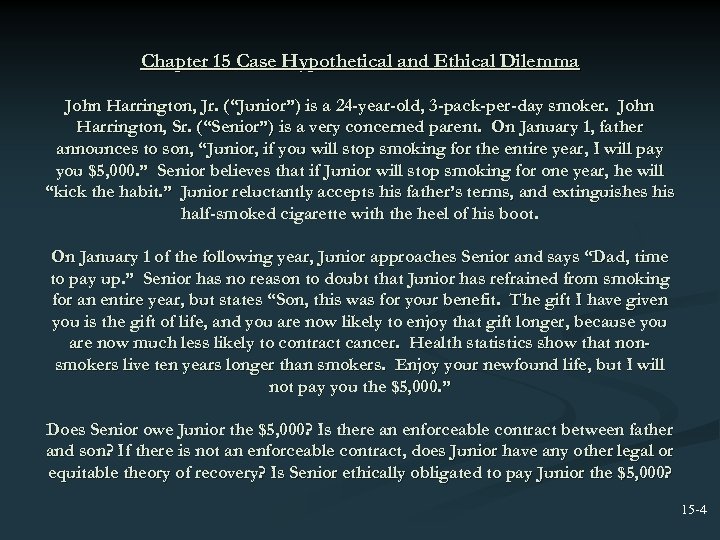 Chapter 15 Case Hypothetical and Ethical Dilemma John Harrington, Jr. (“Junior”) is a 24