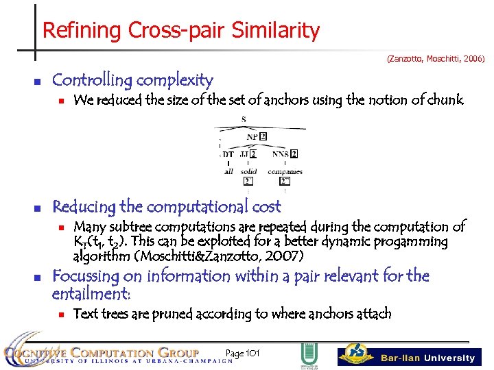 Refining Cross-pair Similarity (Zanzotto, Moschitti, 2006) n Controlling complexity n n Reducing the computational