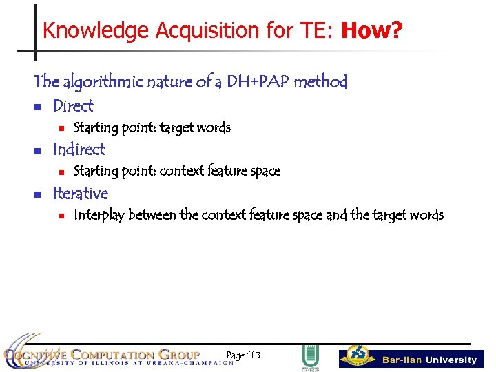 Knowledge Acquisition for TE: How? The algorithmic nature of a DH+PAP method n Direct