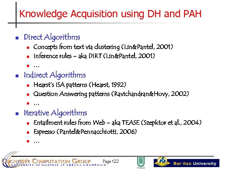 Knowledge Acquisition using DH and PAH n Direct Algorithms n n Indirect Algorithms n