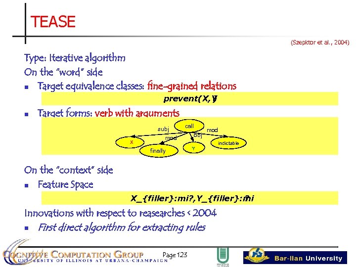 TEASE (Szepktor et al. , 2004) Type: Iterative algorithm On the “word” side n