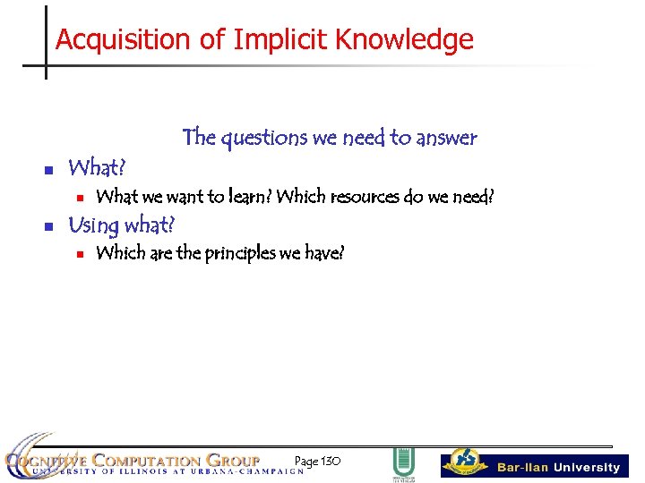 Acquisition of Implicit Knowledge The questions we need to answer n What? n n