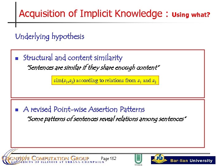 Acquisition of Implicit Knowledge : Using what? Underlying hypothesis n Structural and content similarity