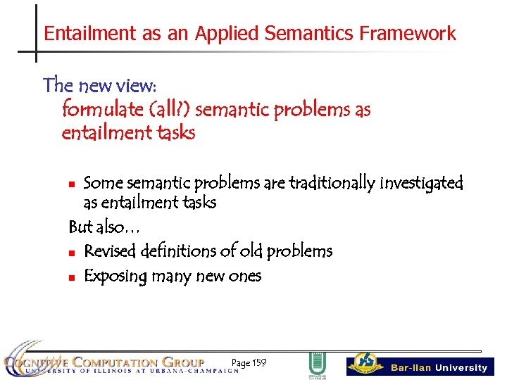 Entailment as an Applied Semantics Framework The new view: formulate (all? ) semantic problems