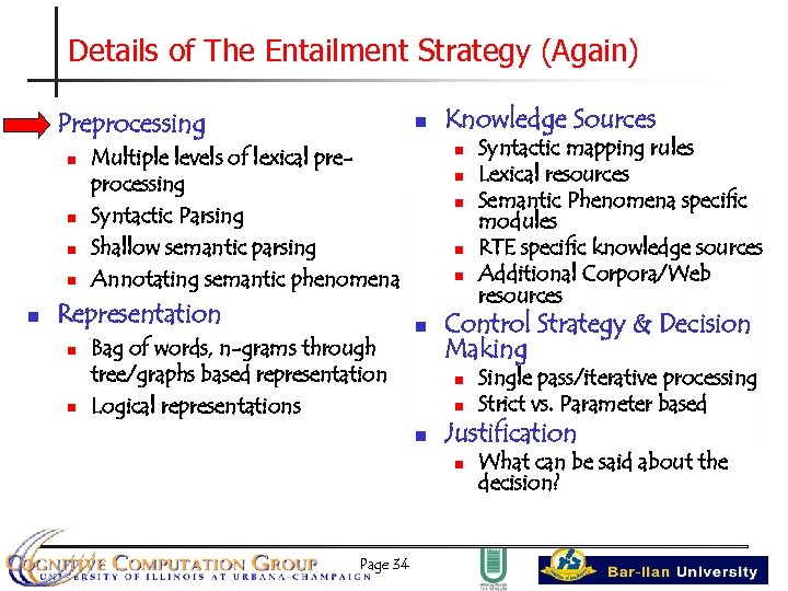 Details of The Entailment Strategy (Again) n Preprocessing n n n n n Multiple