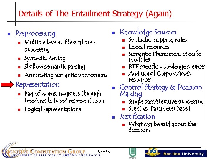 Details of The Entailment Strategy (Again) n Preprocessing n n n n n Multiple