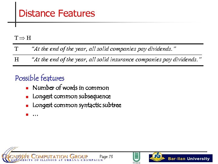 Distance Features T H T “At the end of the year, all solid companies
