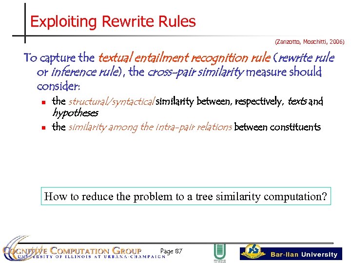 Exploiting Rewrite Rules (Zanzotto, Moschitti, 2006) To capture the textual entailment recognition rule (rewrite