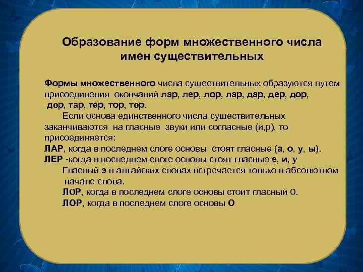 Образование форм множественного числа имен существительных Формы множественного числа существительных образуются путем присоединения окончаний