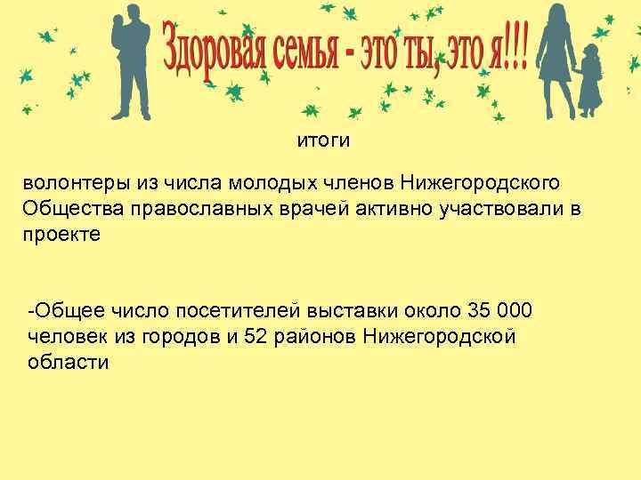 Цели проекта. итоги волонтеры из числа молодых членов Нижегородского Общества православных врачей активно участвовали