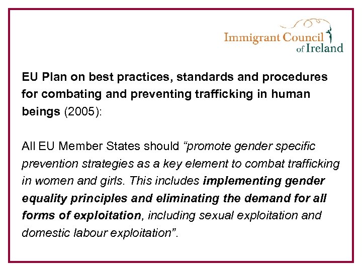 EU Plan on best practices, standards and procedures for combating and preventing trafficking in