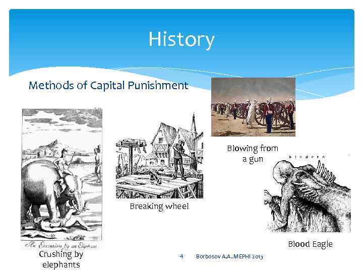 History Methods of Capital Punishment Blowing from a gun Breaking wheel Crushing by elephants