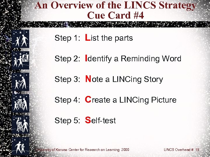 An Overview of the LINCS Strategy Cue Card #4 Step 1: List the parts