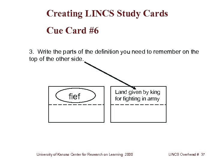 Creating LINCS Study Cards Cue Card #6 3. Write the parts of the definition