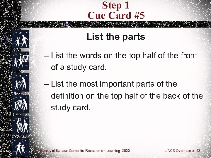 Step 1 Cue Card #5 List the parts – List the words on the