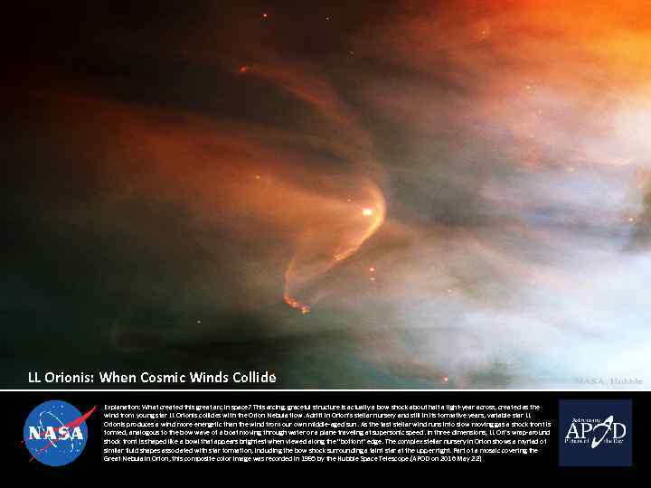 LL Orionis: When Cosmic Winds Collide Explanation: What created this great arc in space?