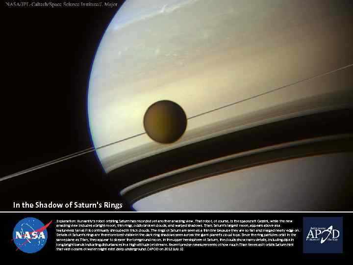 In the Shadow of Saturn's Rings Explanation: Humanity's robot orbiting Saturn has recorded yet