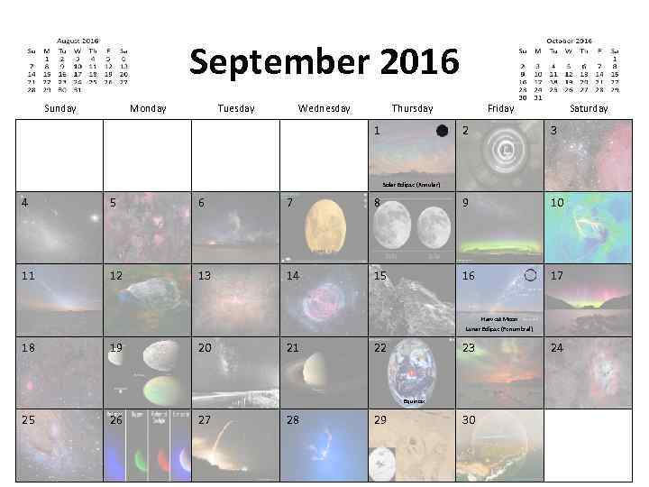 September 2016 Sunday Monday Tuesday Wednesday Thursday 1 Friday Saturday 2 3 Solar Eclipse