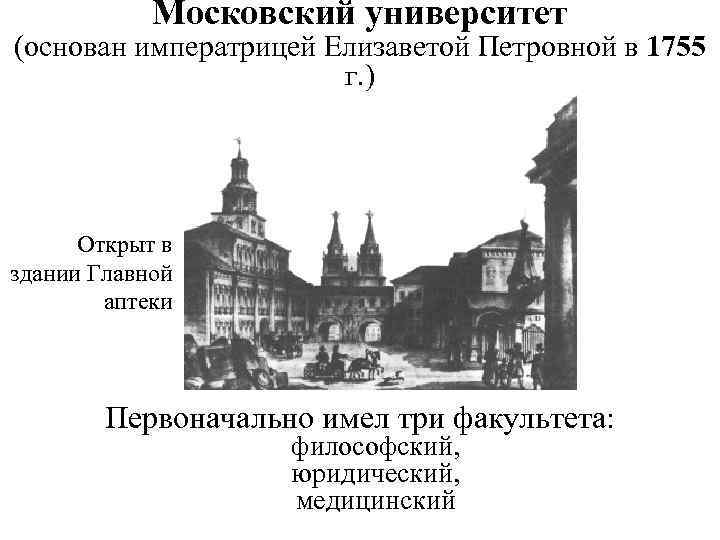 Московский университет при елизавете петровне. Первый Московский университет 1755.