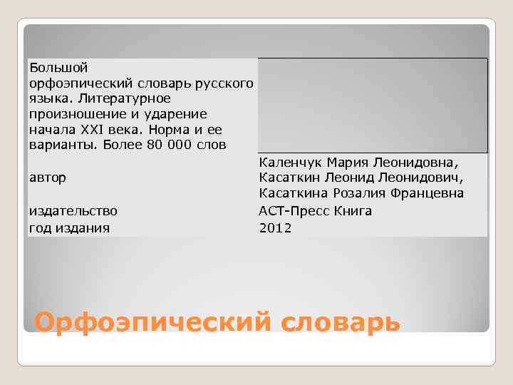 Большой орфоэпический словарь русского языка. Литературное произношение и ударение начала XXI века. Норма и