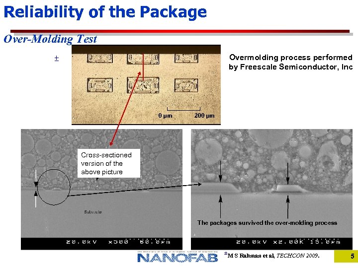 Reliability of the Package Over-Molding Test Overmolding process performed by Freescale Semiconductor, Inc ±