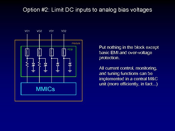 Option #2: Limit DC inputs to analog bias voltages Put nothing in the block